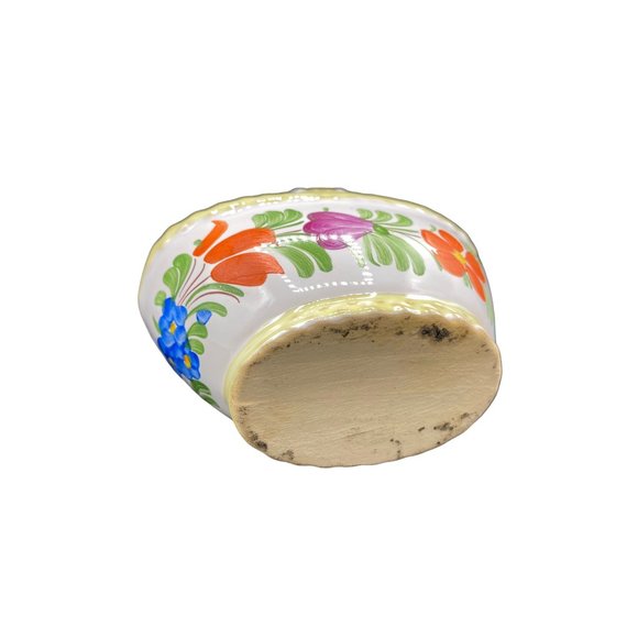 Vintage Ceramic Tole Painted Folk art Basket Hand Painted with Handle 4.5x4.5 - Picture 10 of 16